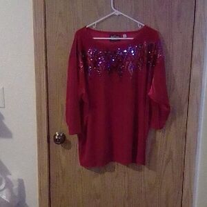 Bob Mackie Wearable Art Red Sequin Velvet Top